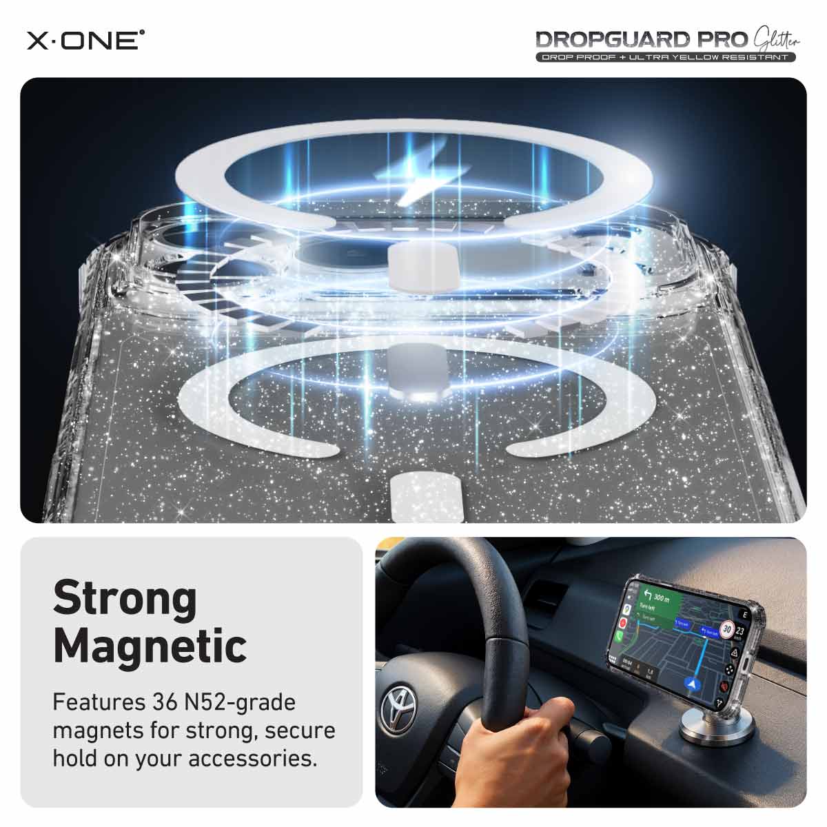 X.One Dropguard Pro Glitter Impact Protection Case with EnduraClear for iPhone 17 Series | Magsafe Compatible