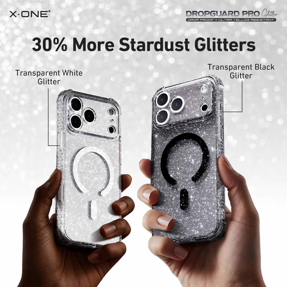 X.One Dropguard Pro Glitter Impact Protection Case with EnduraClear for iPhone 17 Series | Magsafe Compatible