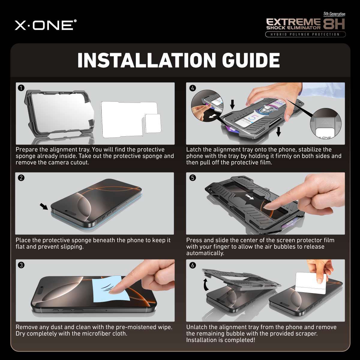 X.One® Hybrid Polymer Impact Screen Protector with Installer Kit
