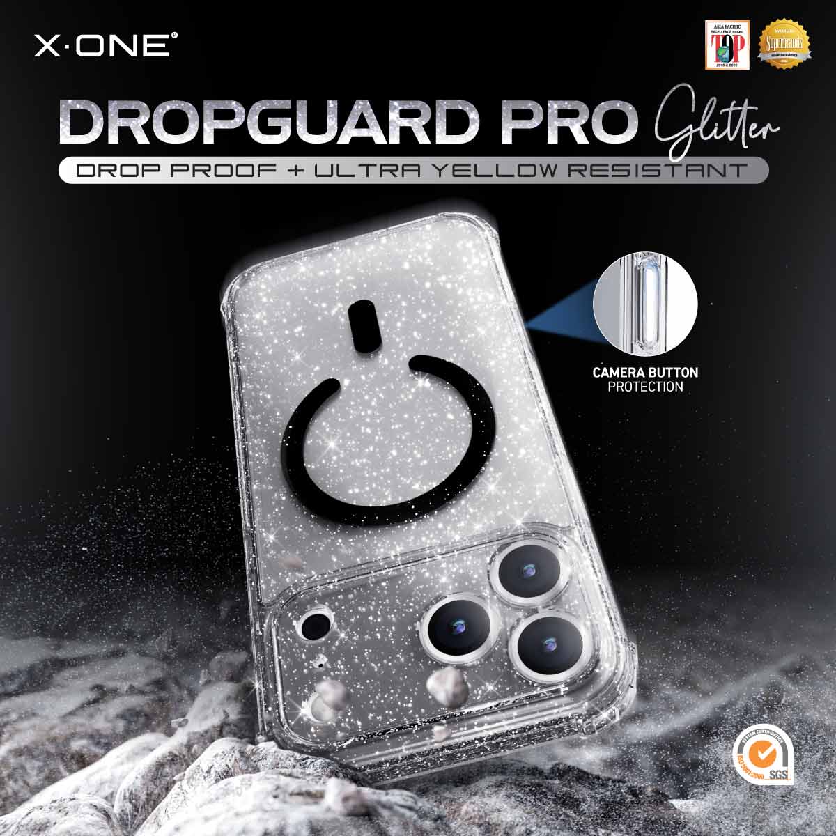 X.One Dropguard Pro Glitter Impact Protection Case with EnduraClear for iPhone 17 Series | Magsafe Compatible
