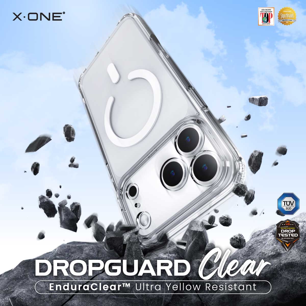 X.One Dropguard Clear Impact Protection Case with EnduraClear for iPhone 17 Series | Magsafe Compatible