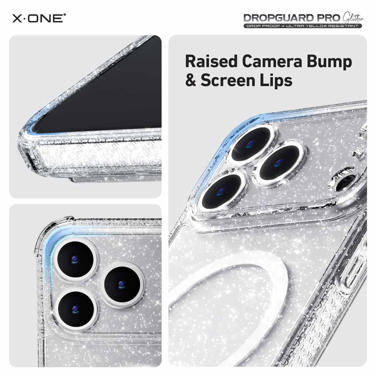 X.One Dropguard Pro Glitter Impact Protection Case with EnduraClear for iPhone 17 Series | Magsafe Compatible