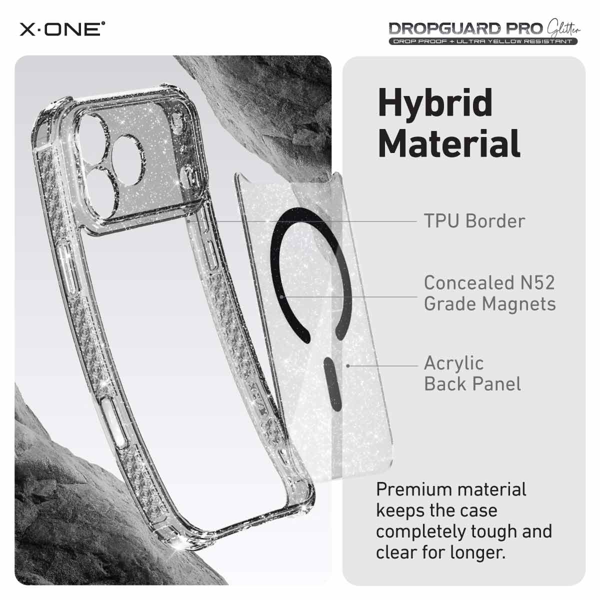 X.One Dropguard Pro Glitter Impact Protection Case with EnduraClear for iPhone 17 Series | Magsafe Compatible