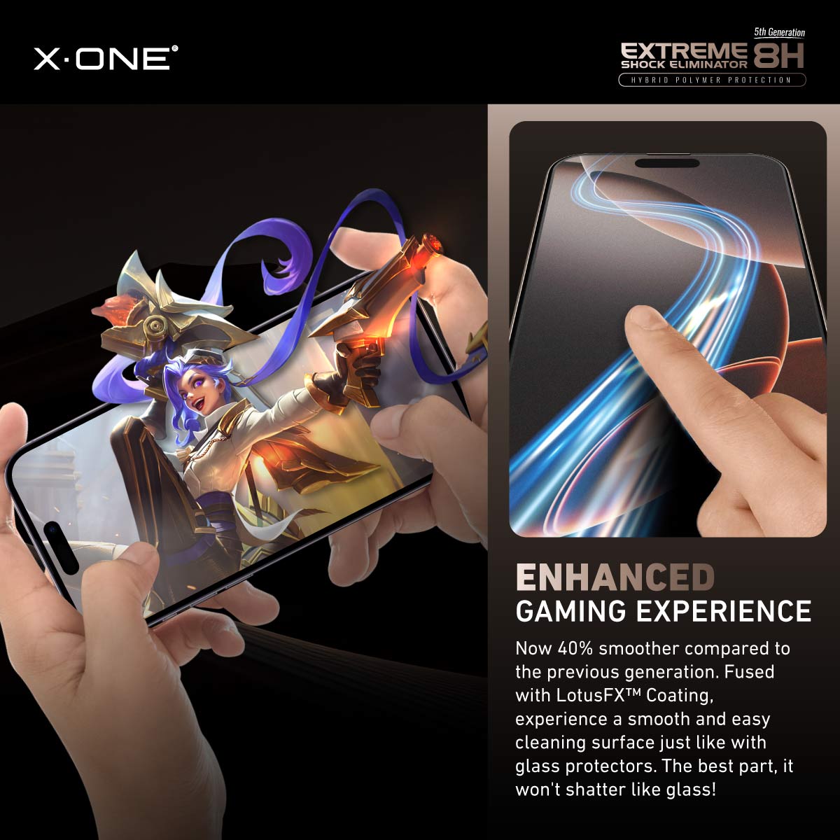 X.One® Hybrid Polymer Impact Screen Protector (Matte Gaming) with Installer Kit