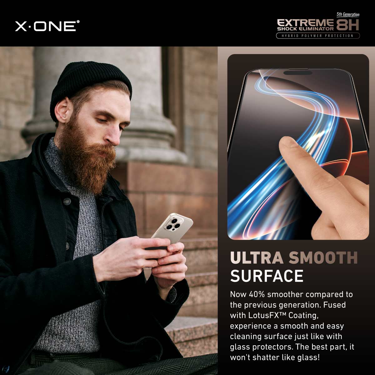X.One® Hybrid Polymer Impact Screen Protector with Installer Kit