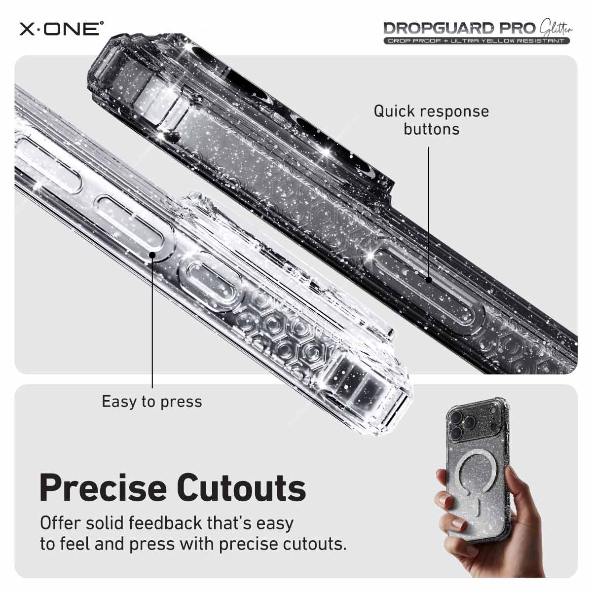 X.One Dropguard Pro Glitter Impact Protection Case with EnduraClear for iPhone 17 Series | Magsafe Compatible