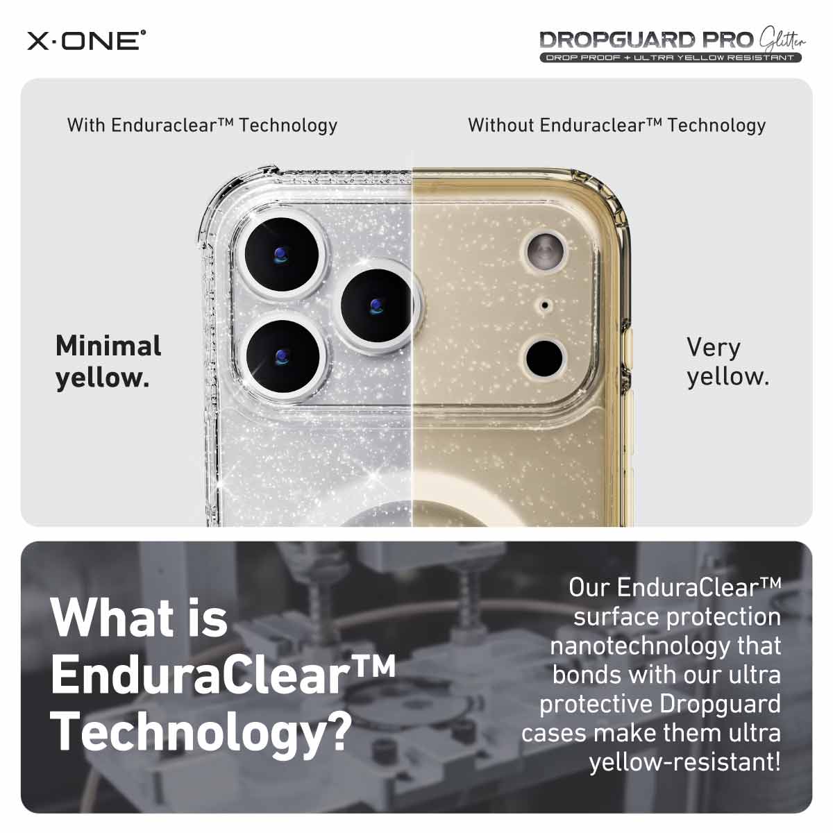 X.One Dropguard Pro Glitter Impact Protection Case with EnduraClear for iPhone 17 Series | Magsafe Compatible