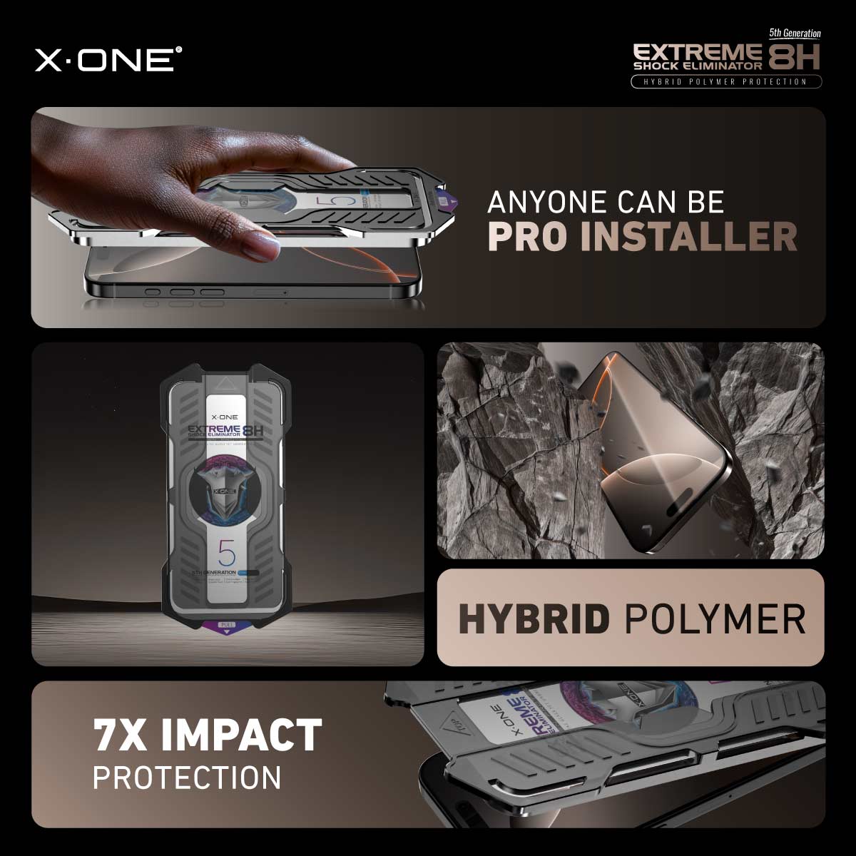 X.One® Hybrid Polymer Impact Screen Protector with Installer Kit