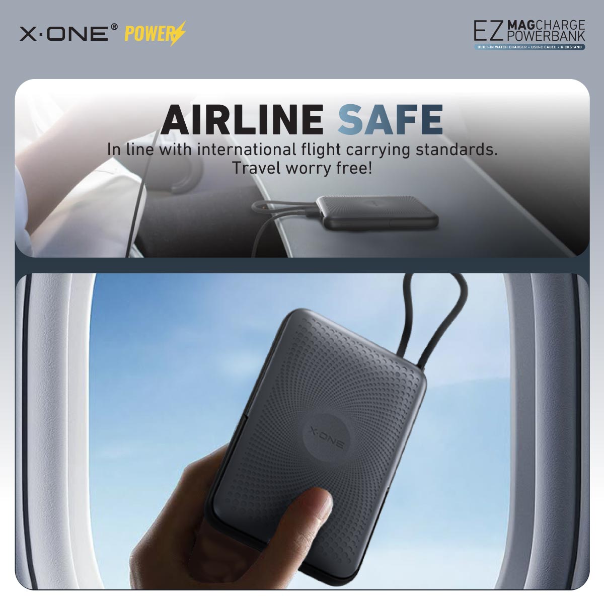 X.One EZ Magcharge Magnetic Wireless Powerbank with Built-in Fast Charging Cable Kickstand