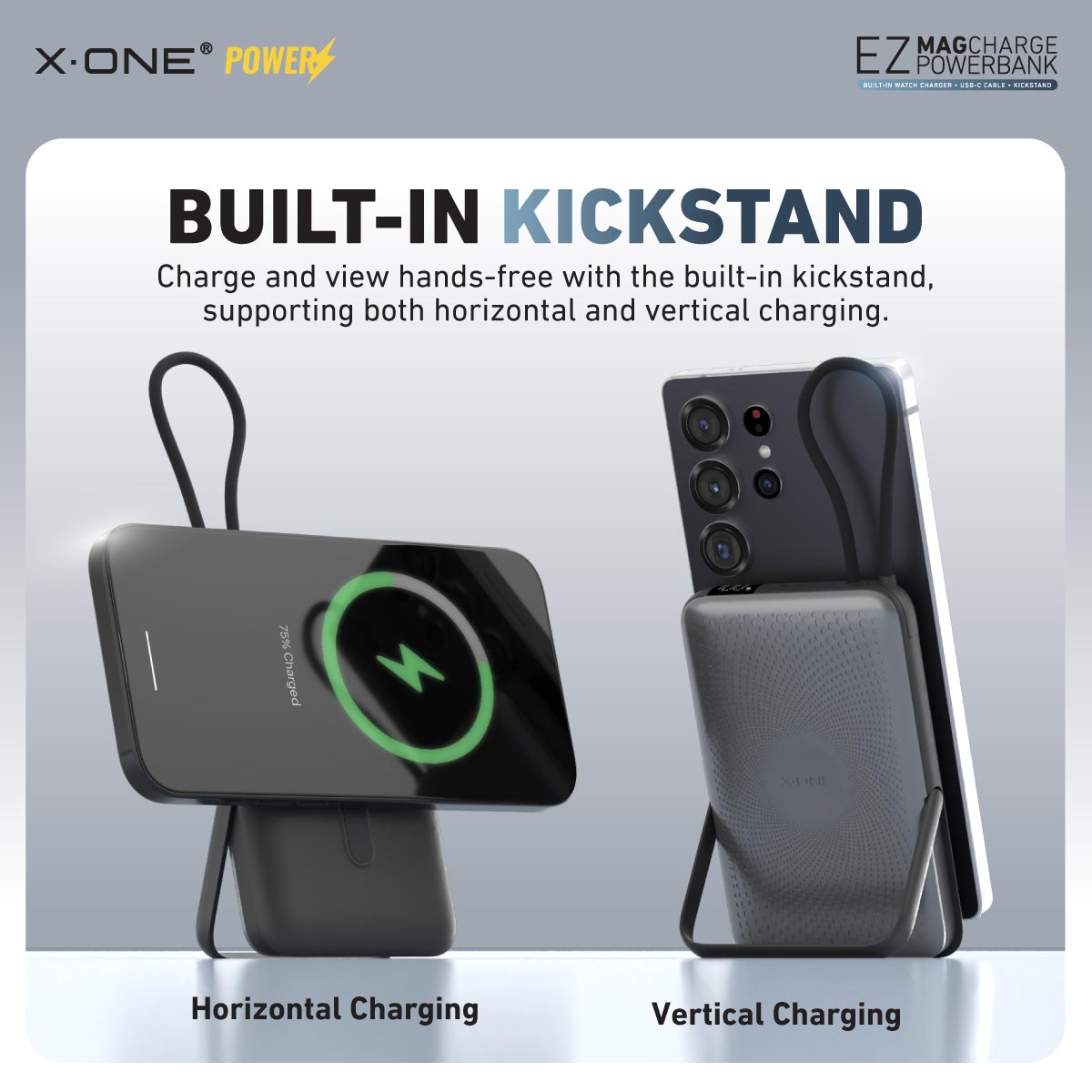 X.One® EZ MagCharge 10000mAh MagSafe Wireless Power Bank — Built-In Kickstand
