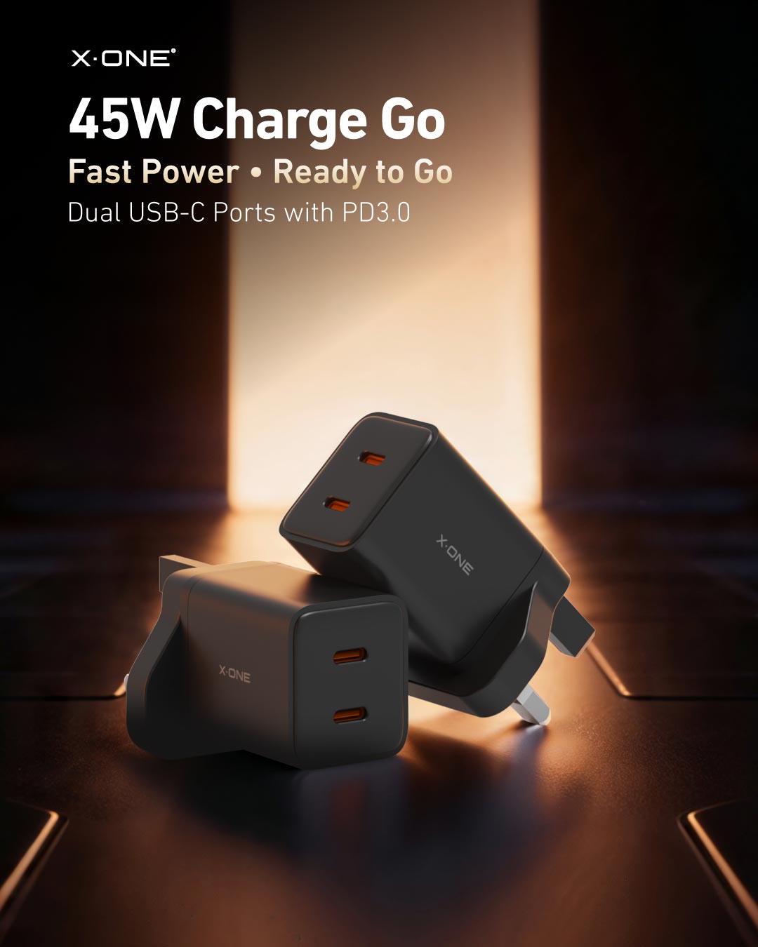 X.One® ChargeGo 45W Dual USB-C GaN Fast Charger — Feature 1
