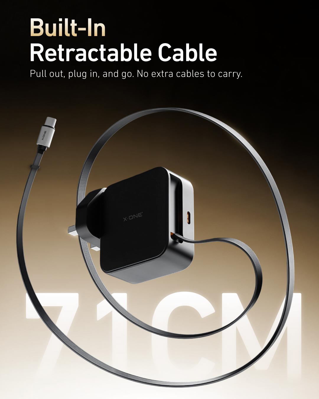 X.One® ChargeGo 65W Retractable Cable GaN Charger — Feature 4