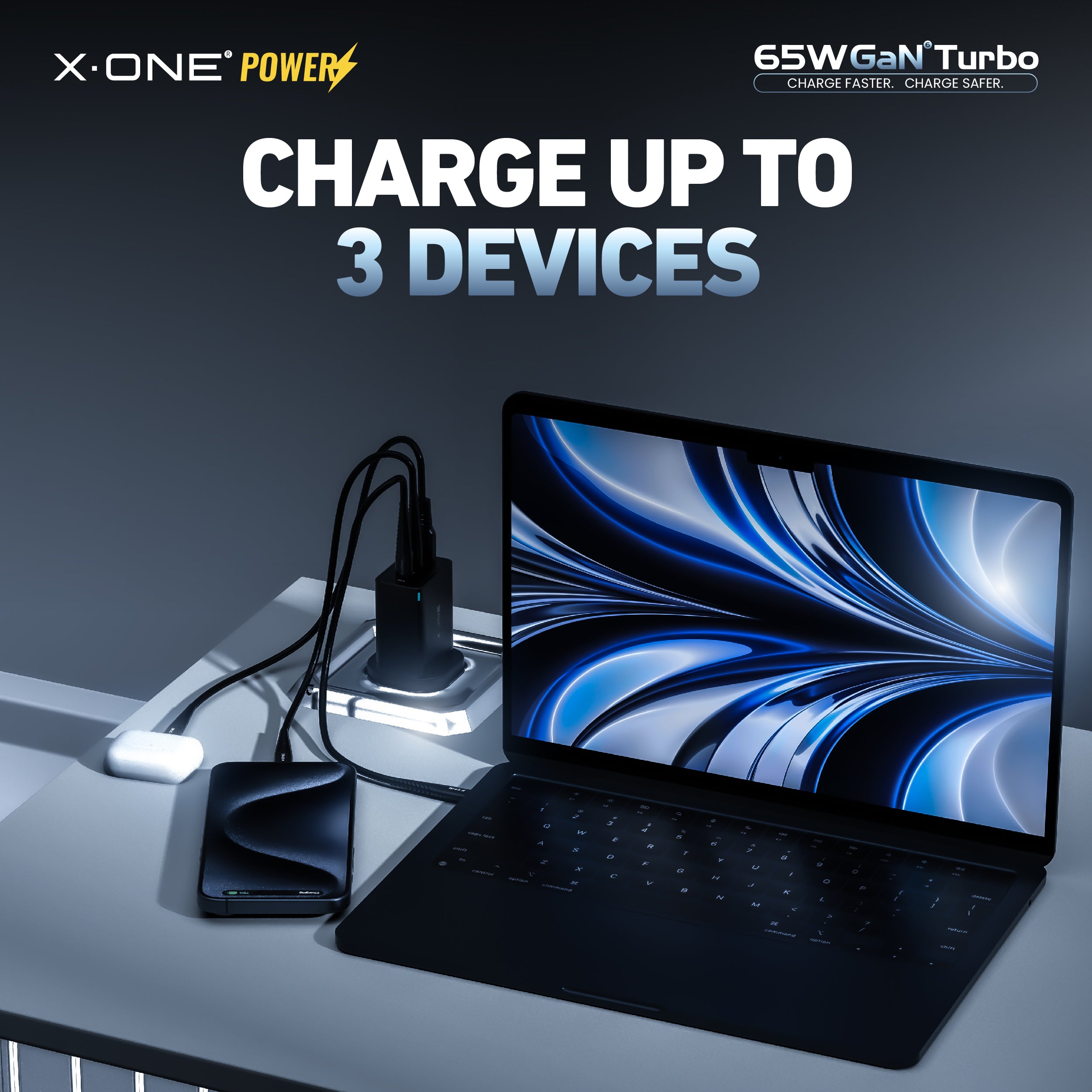 X.Oneยฎ 65W GaN 6 Turbo Ultra Fast Charger (3-Ports)