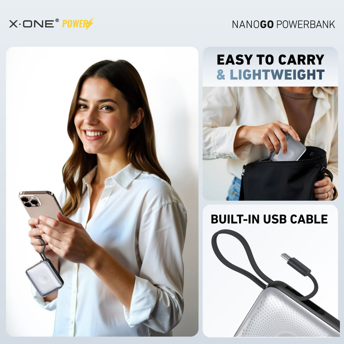 X.One NanoGo PD35W with Built-In Cable Fast Charging 10,000mAh Powerbank with Digital Display Compact Size