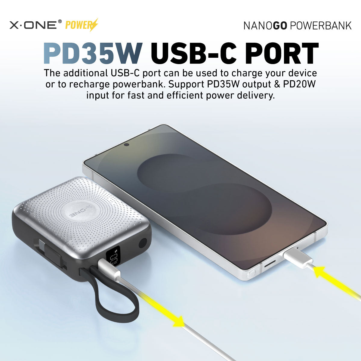 X.One NanoGo PD35W with Built-In Cable Fast Charging 10,000mAh Powerbank with Digital Display Compact Size
