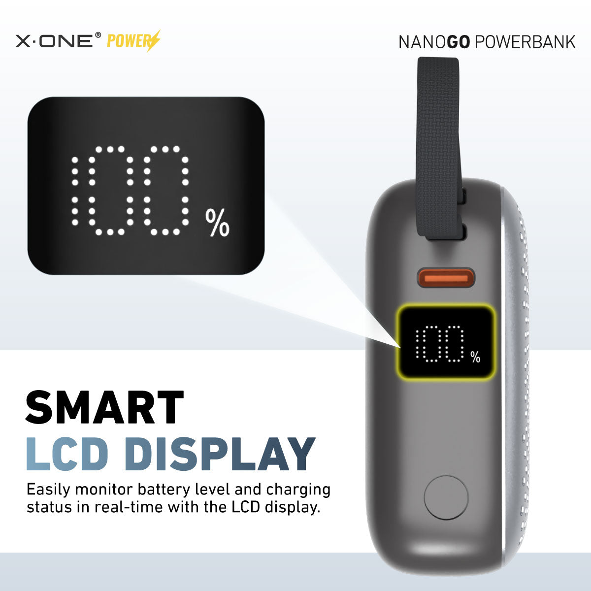 X.One NanoGo PD35W with Built-In Cable Fast Charging 10,000mAh Powerbank with Digital Display Compact Size