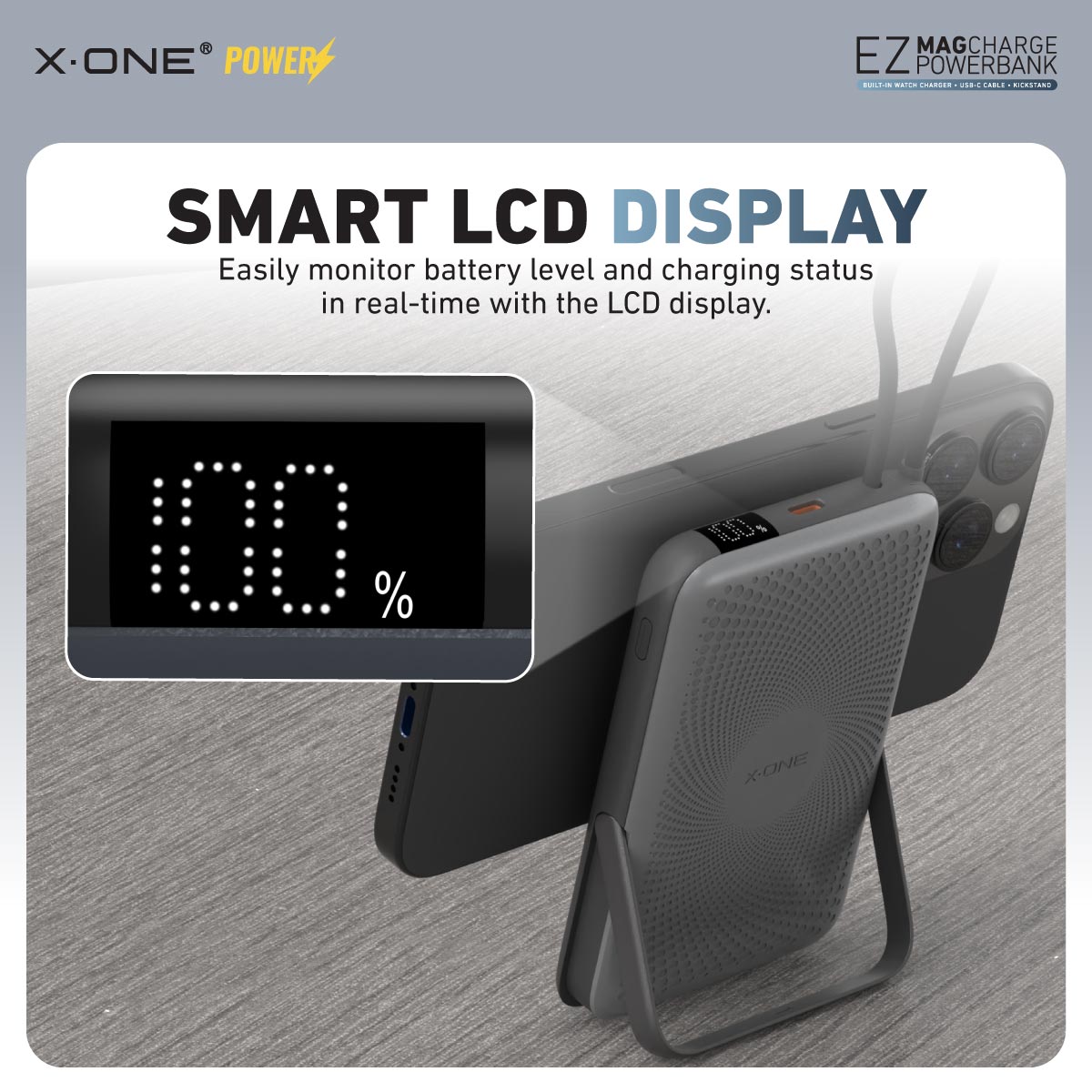 X.One® EZ MagCharge 10000mAh MagSafe Wireless Power Bank — Smart LCD Display