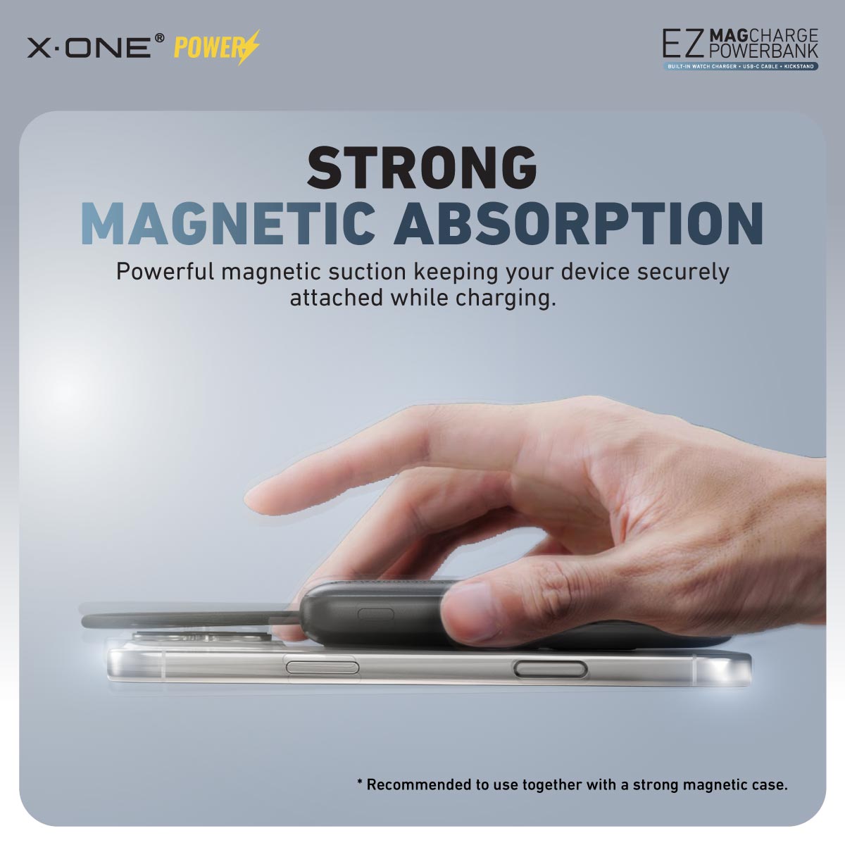 X.One EZ Magcharge Magnetic Wireless Powerbank with Built-in Fast Charging Cable Kickstand
