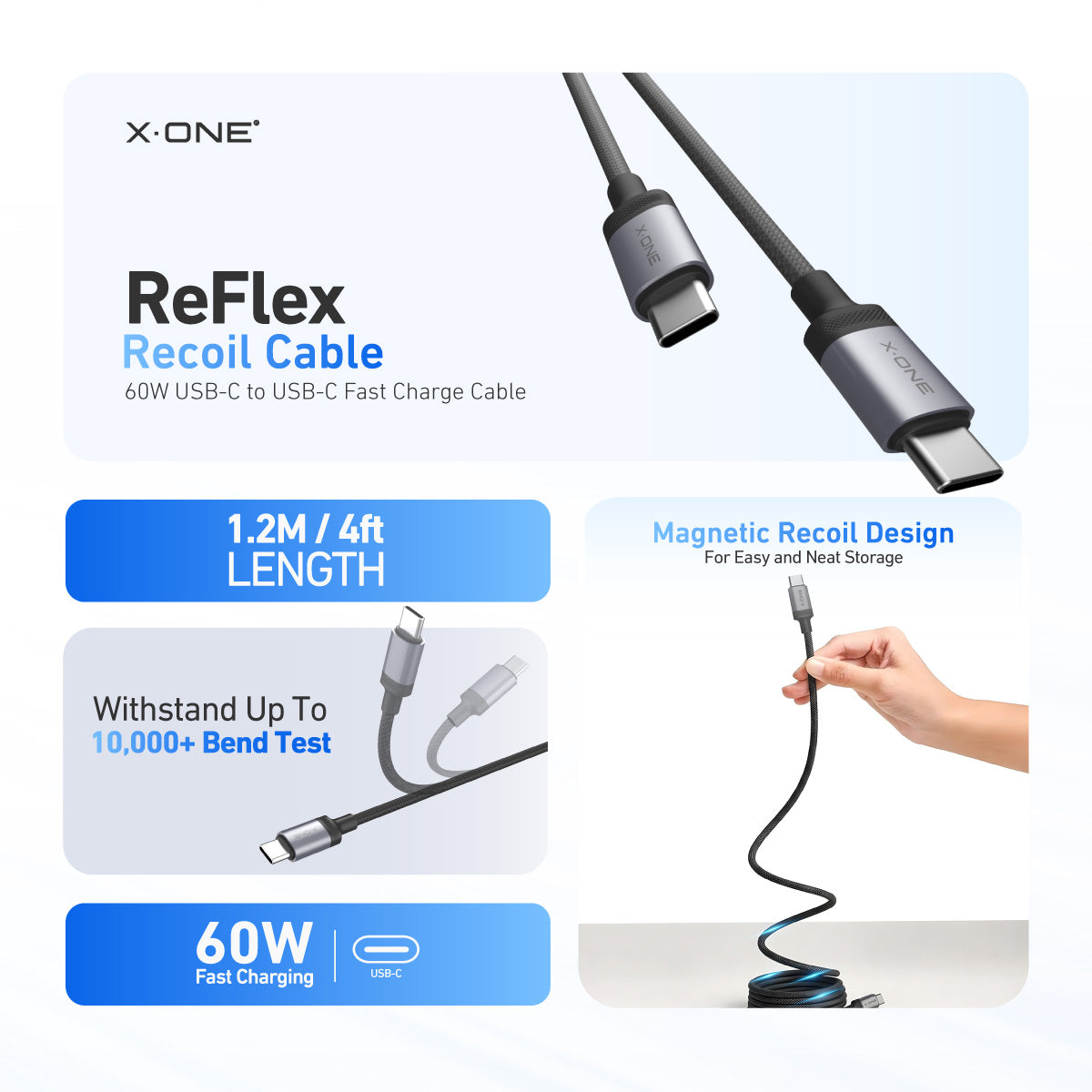 ReFlex Recoil 60W USB-C Fast Charge Cable
