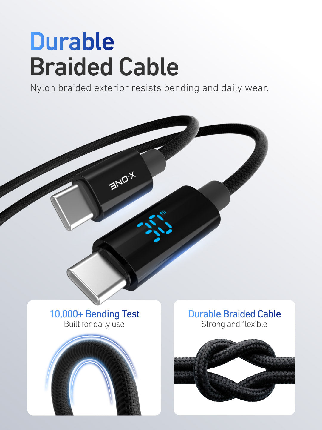 X.One® BoltLink 100W USB-C LED Cable — Ultra Strong Braided