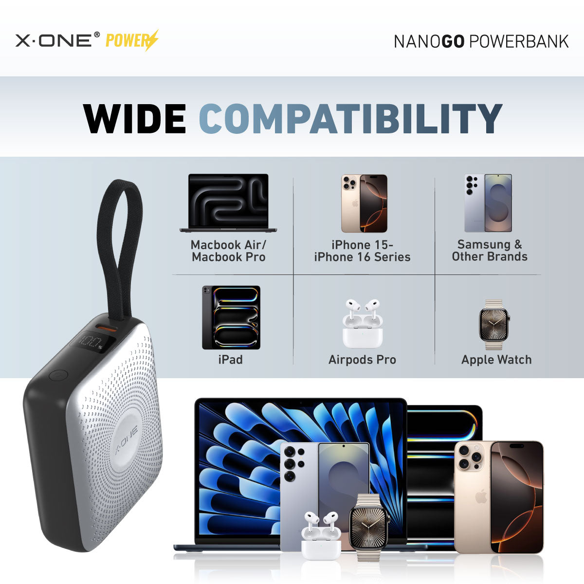 X.One NanoGo PD35W with Built-In Cable Fast Charging 10,000mAh Powerbank with Digital Display Compact Size