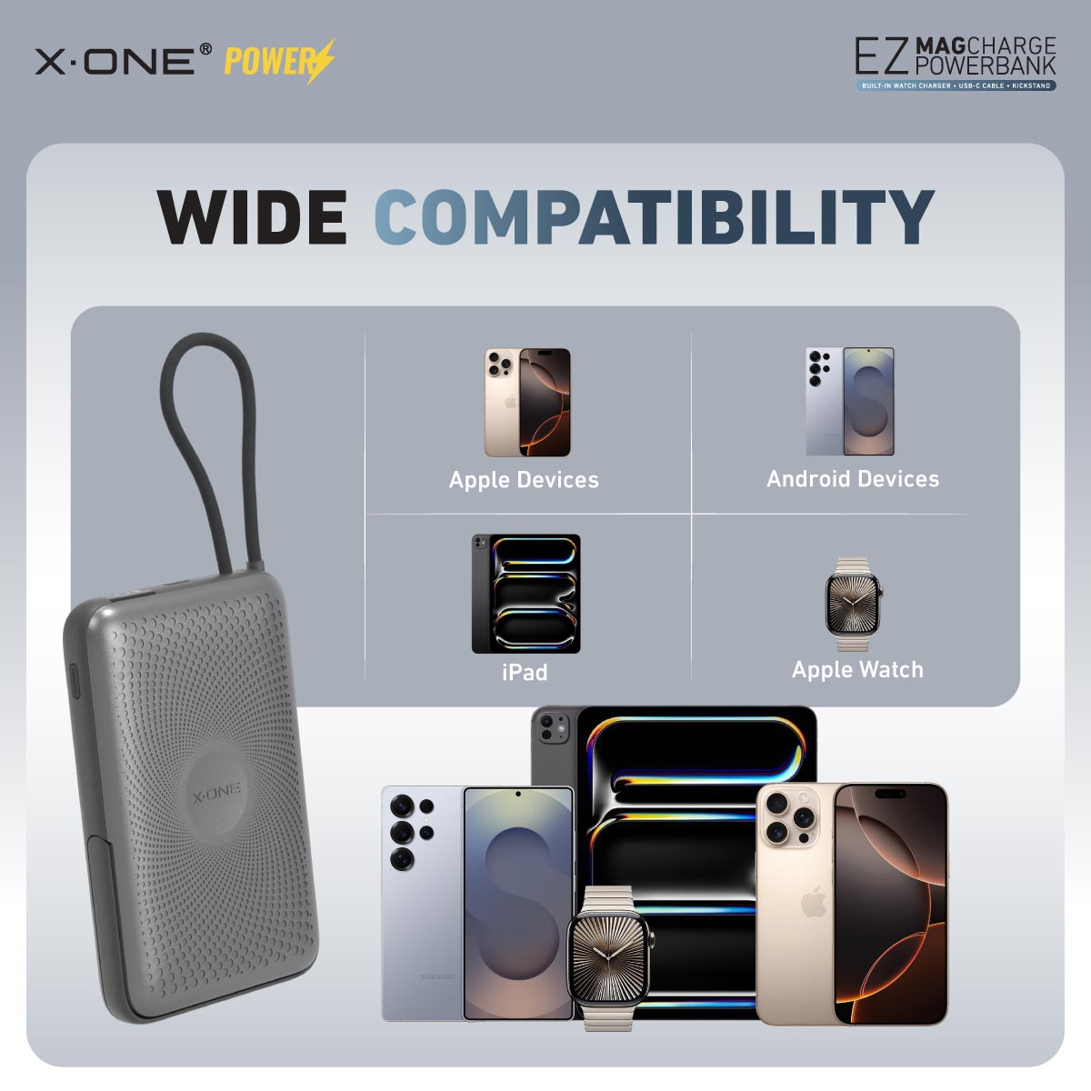 X.One® EZ MagCharge 10000mAh MagSafe Wireless Power Bank — Wide Compatibility