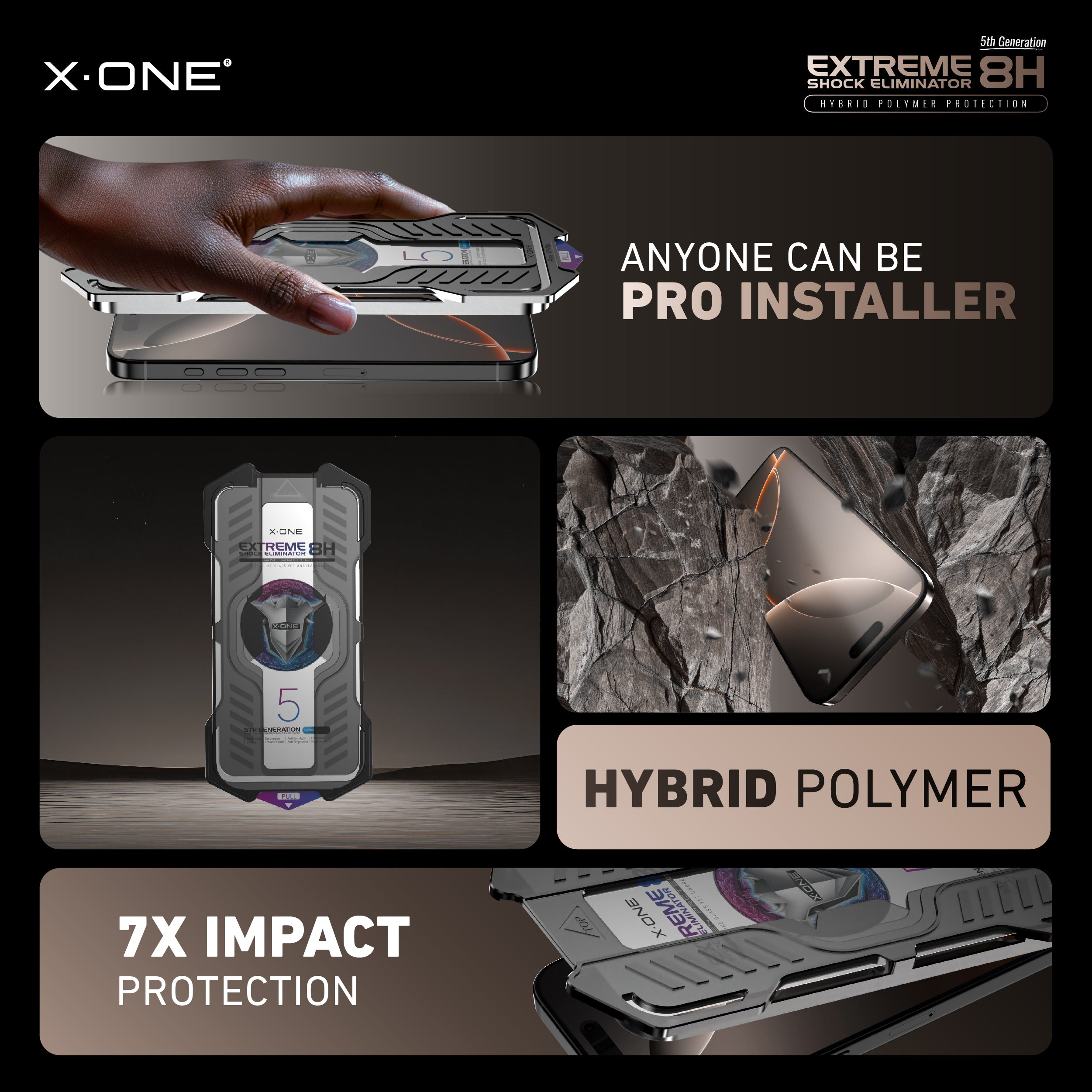 X.One® Hybrid Polymer Impact Screen Protector with Installer Kit