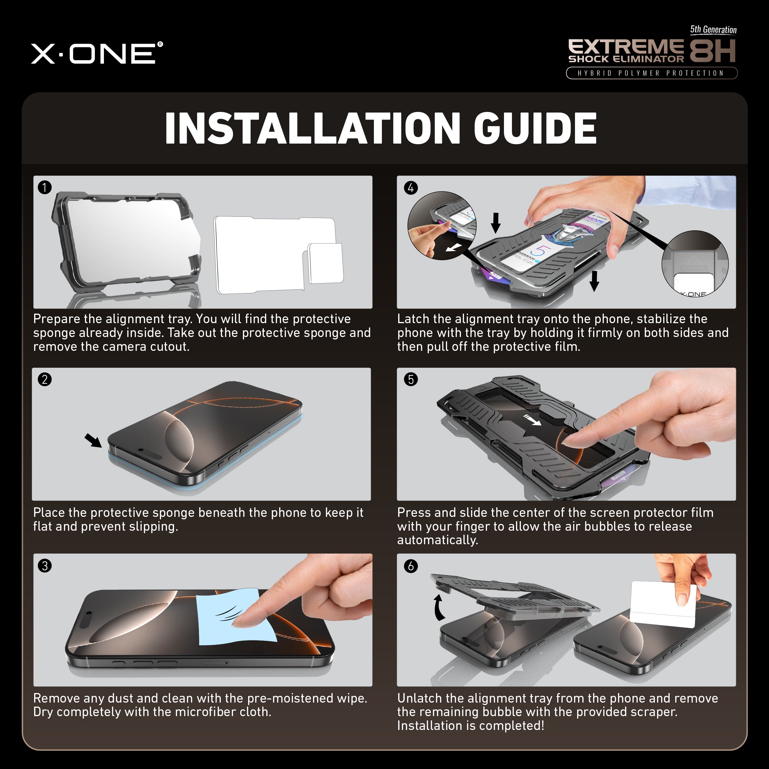 X.One® Hybrid Polymer Impact Screen Protector with Installer Kit
