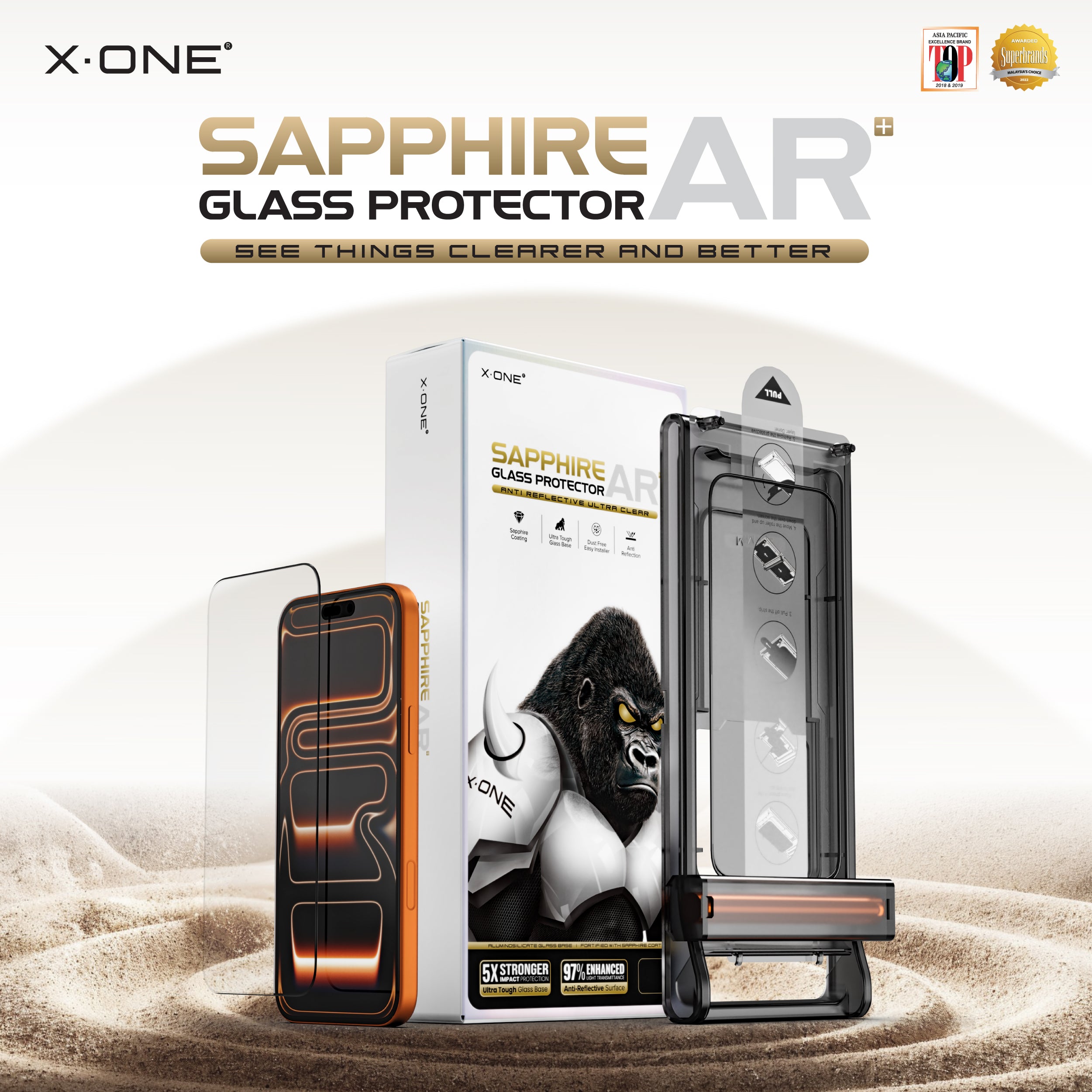 X.One Sapphire AR+ Glass Protector with Installer Kit for iPhone 17 & 16 Series