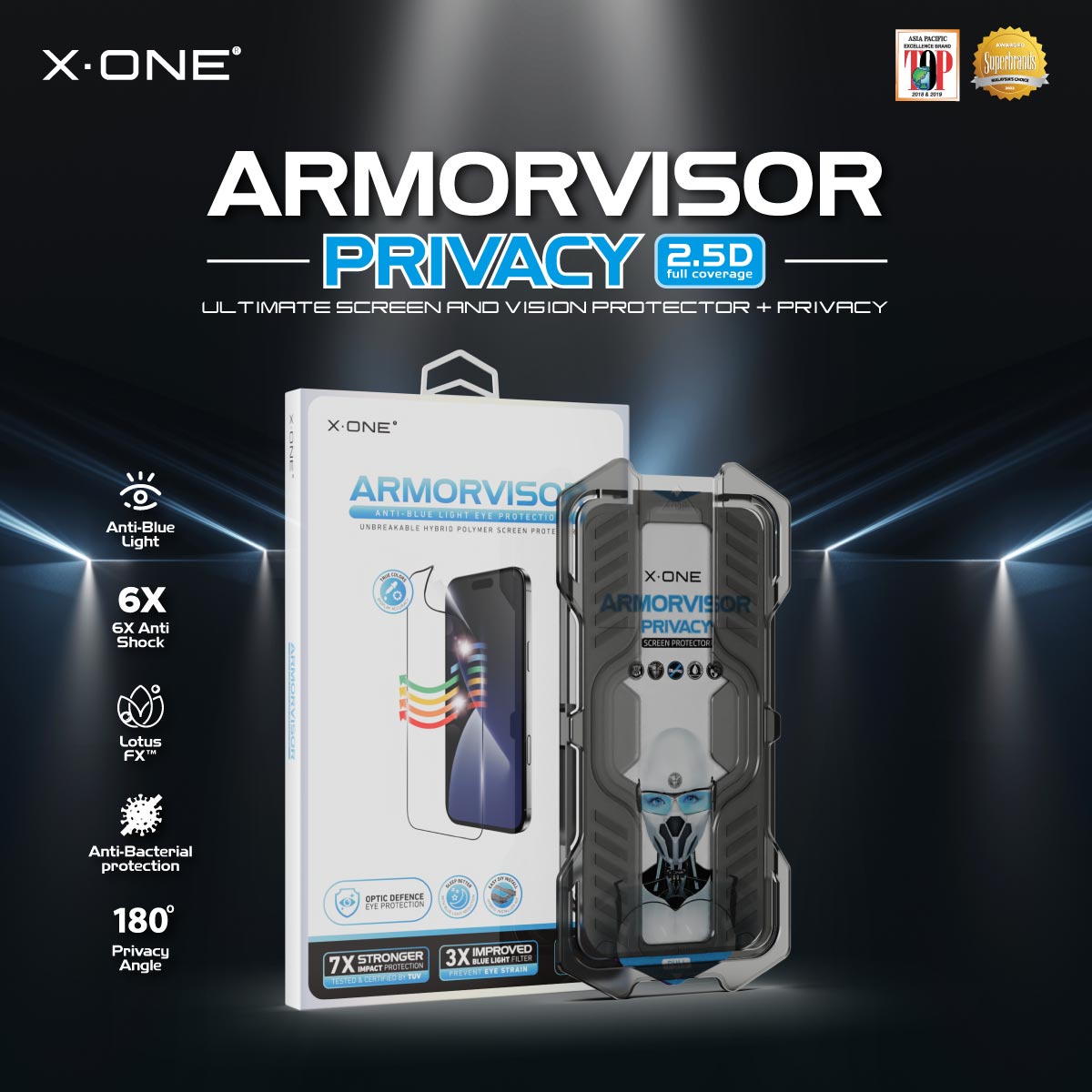 X.One® Hybrid Polymer Impact Screen Protector (Anti-Blue Light + Privacy) with Installer Kit