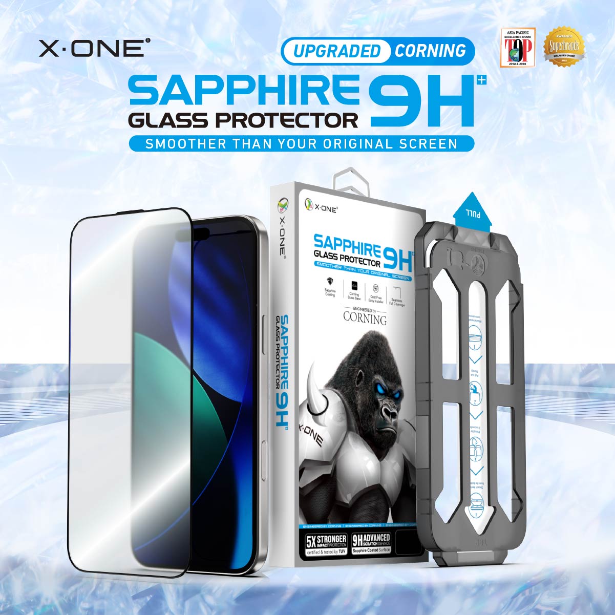 X.One® Sapphire Coated Corning Glass with Dust Free Installer Kit for iPhone