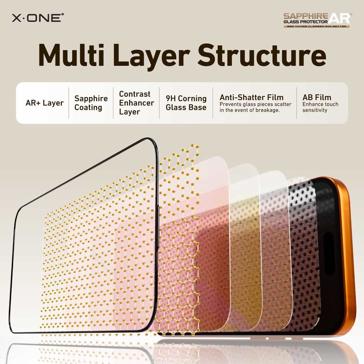 X.One Sapphire AR+ Glass Protector with Installer Kit for iPhone 17 & 16 Series