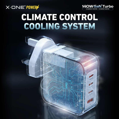 X.One® 140W GaN 6 Turbo Multi-Port Laptop Charger — Climate Control Cooling System
