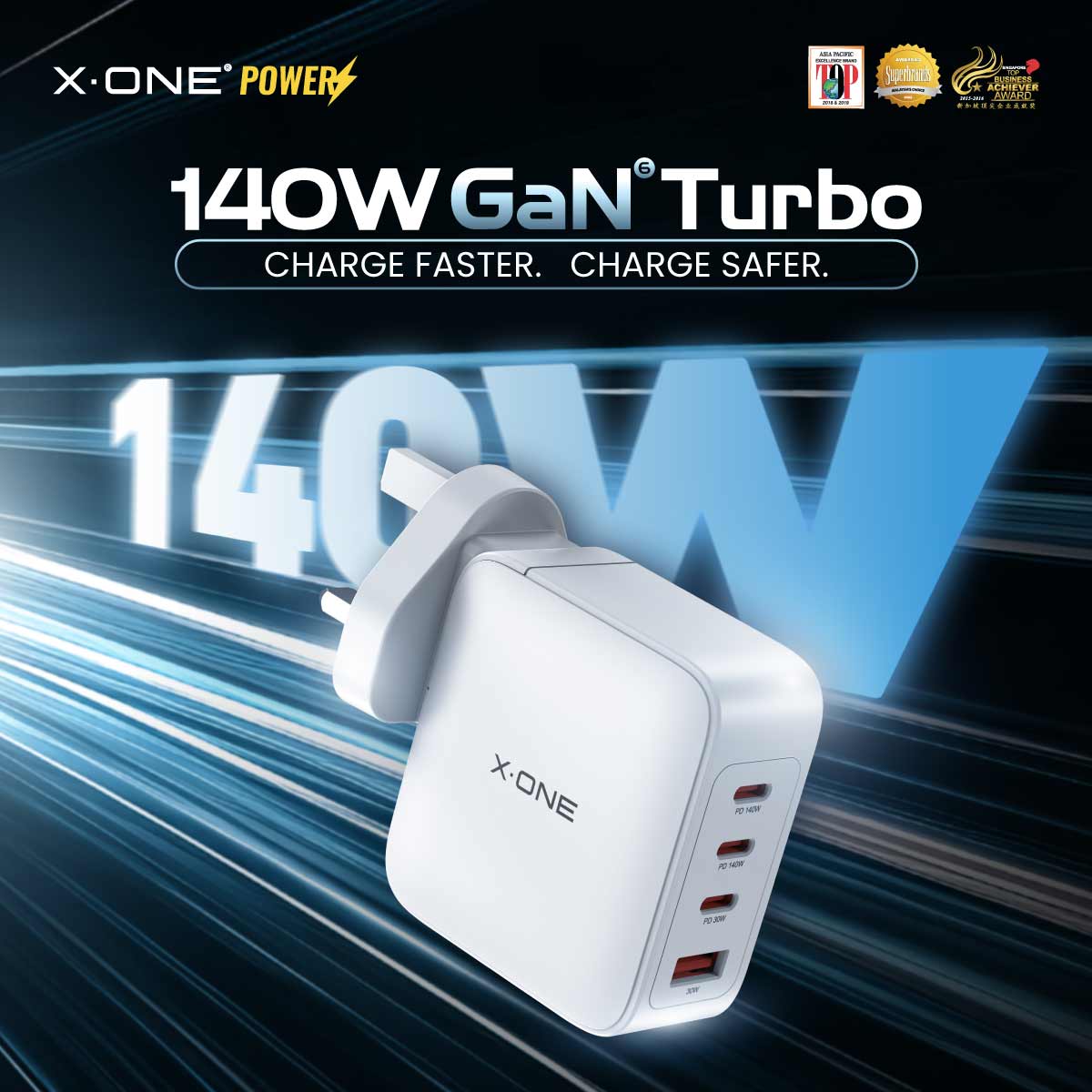 X.One® 140W GaN 6 Turbo Ultra Fast Charger (4-Ports)