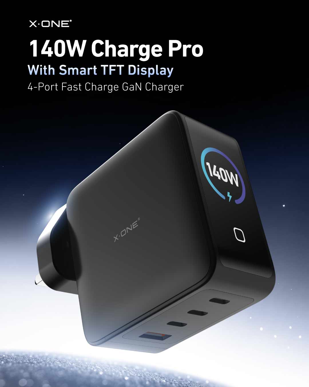 Charge Pro 140W Fast GaN Charger with Smart TFT Display