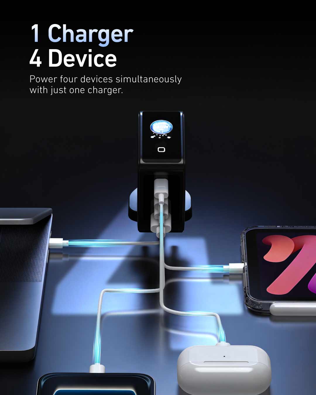 Charge Pro 140W Fast GaN Charger with Smart TFT Display
