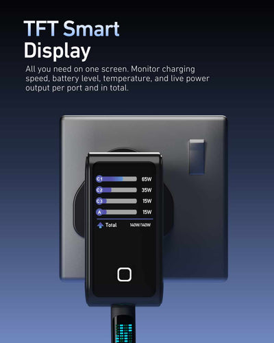 Charge Pro 140W Fast GaN Charger with Smart TFT Display