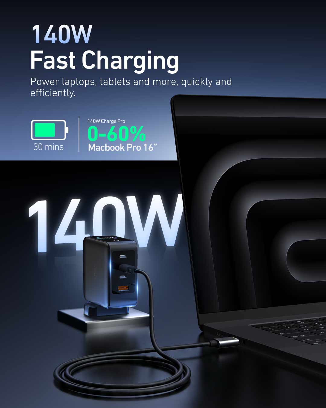 Charge Pro 140W Fast GaN Charger with Smart TFT Display