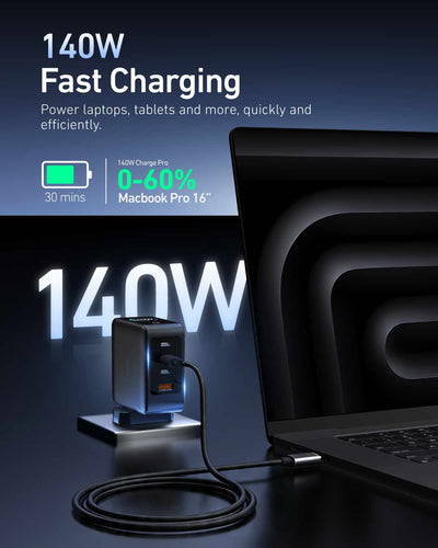 Charge Pro 140W Fast GaN Charger with Smart TFT Display