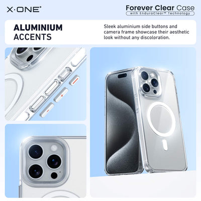 X.One® Forever Clear MagSafe Case for iPhone 15 Series — Aluminium Accents