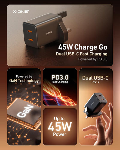 X.One® ChargeGo 45W Dual USB-C GaN Fast Charger — Feature 5
