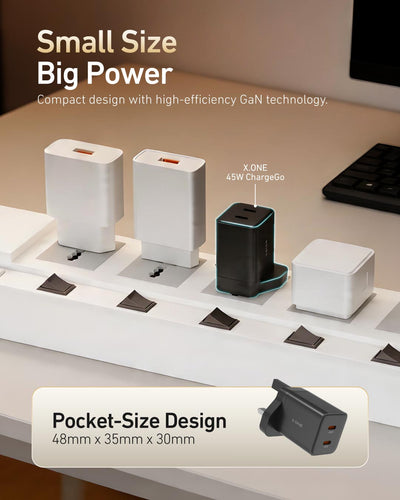 X.One® ChargeGo 45W Dual USB-C GaN Fast Charger — Feature 8