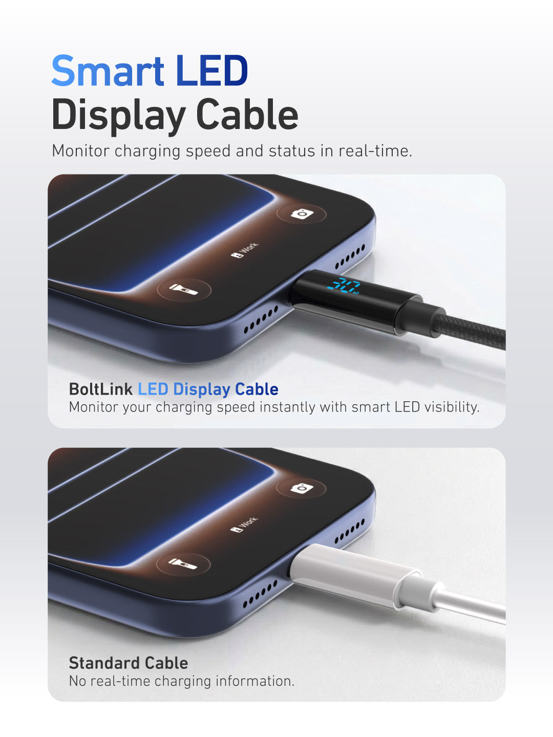 X.One® BoltLink 100W USB-C LED Cable — Intelligent LED Display