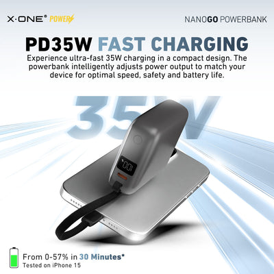 X.One® NanoGo 10000mAh PD 35W Compact Power Bank — PD 35W Fast Charging