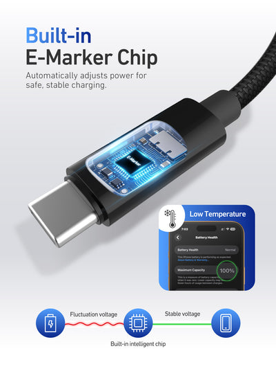 X.One® BoltLink 100W USB-C LED Cable — Smart E-Marker Chip