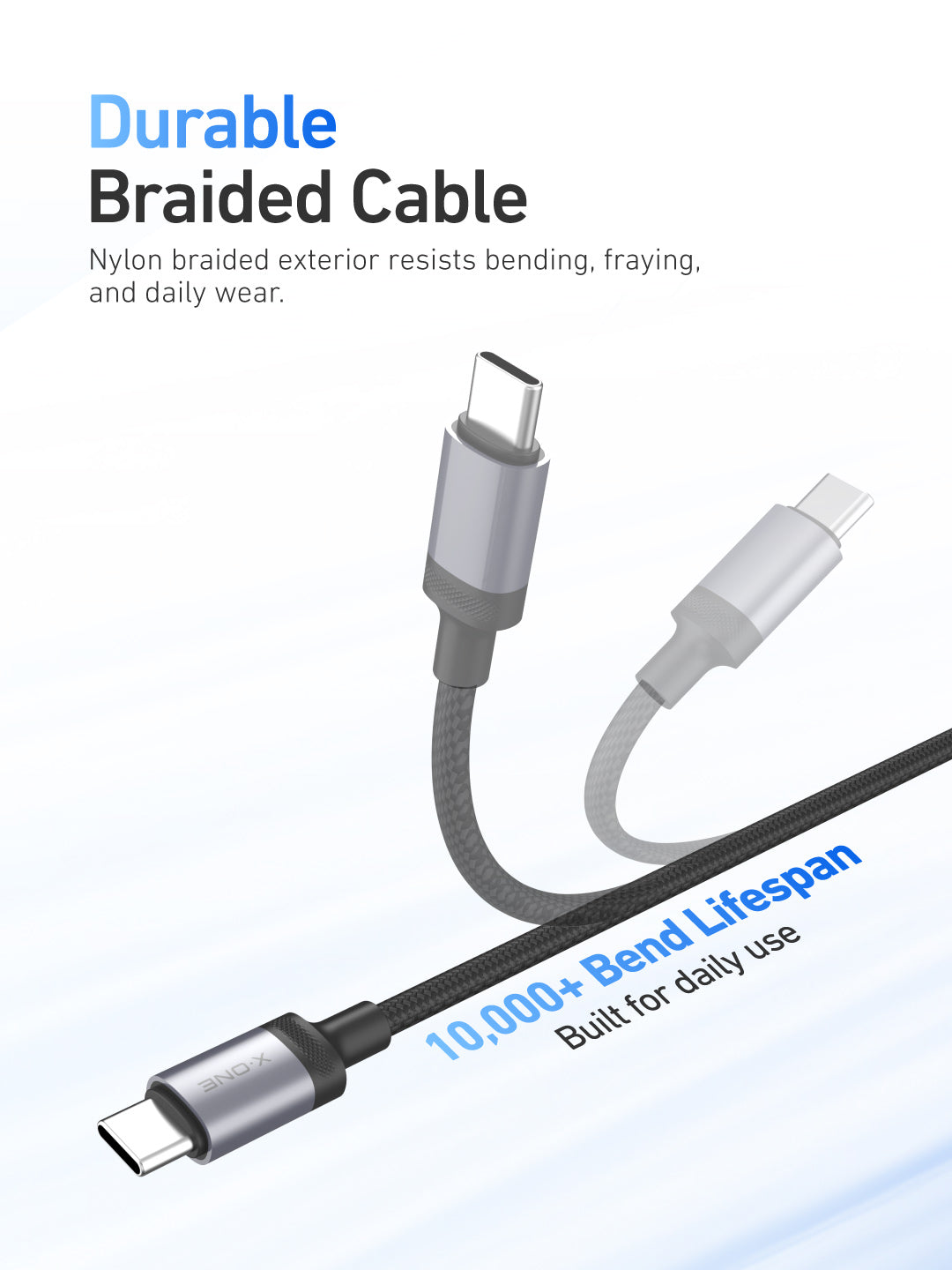 X.One® ReFlex Recoil 60W Self-Retracting USB-C Cable — Ultra Strong Braided