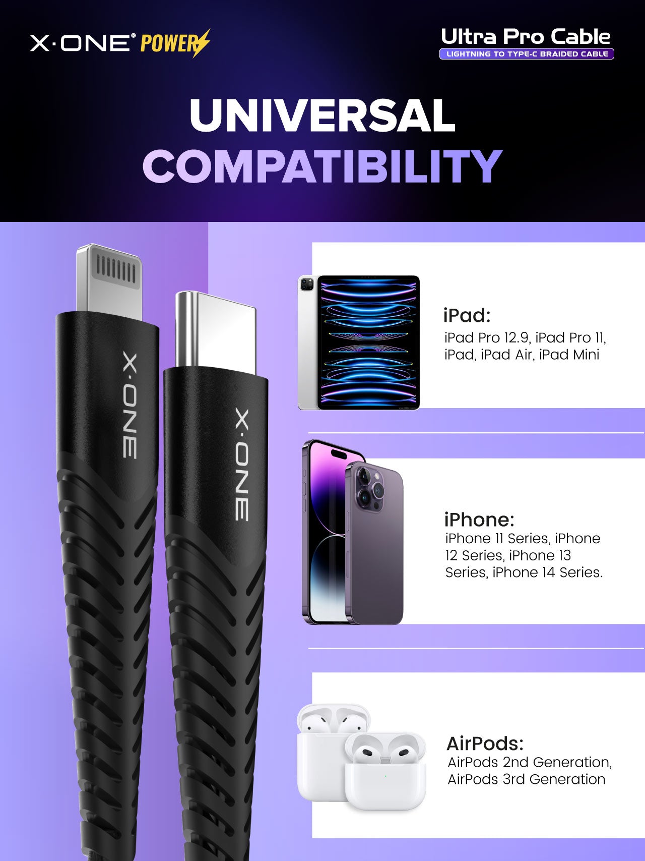 X.One® Ultra Pro Apple PD Cable - USB-C to Lightning MFi Cable