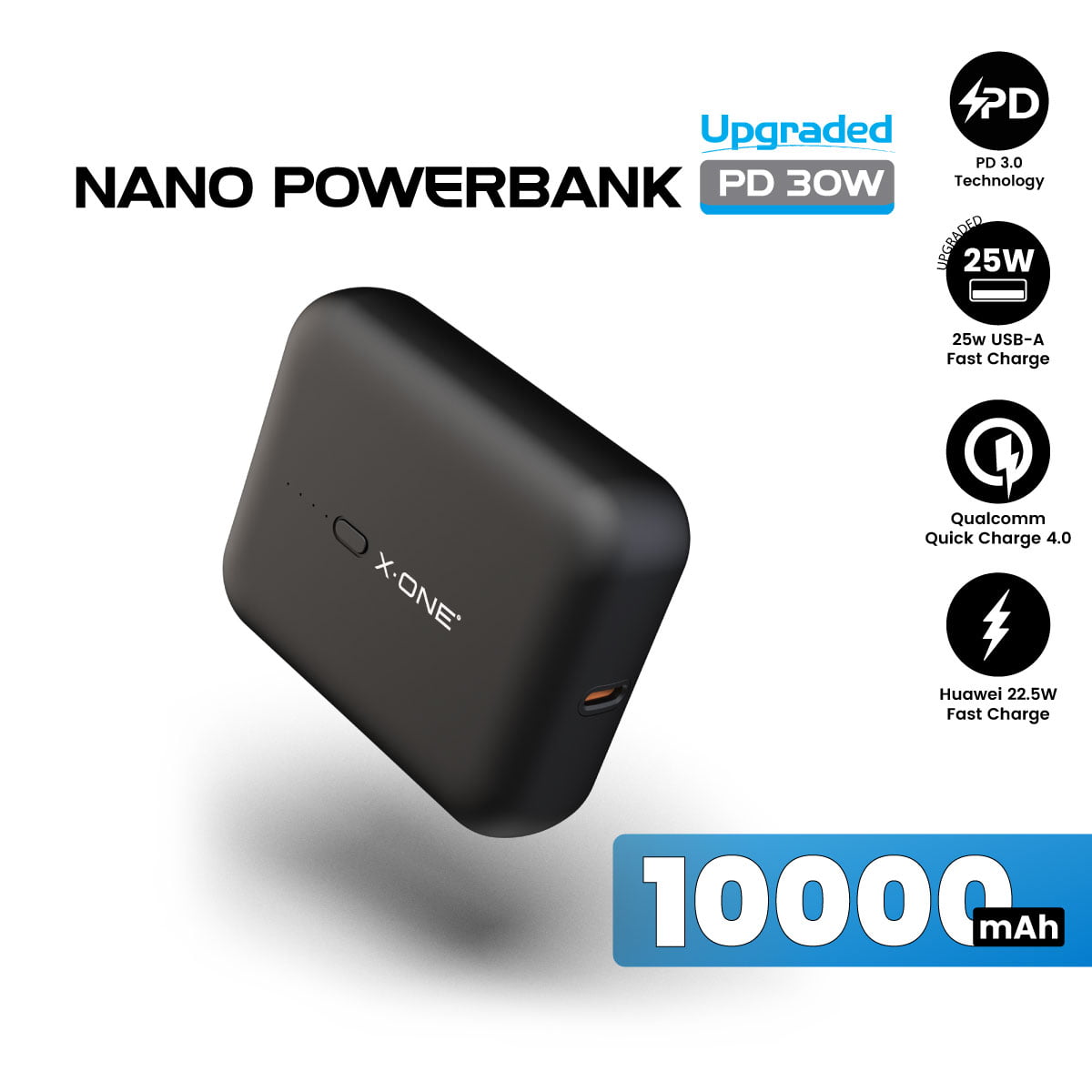 X.One® PD3.0 30W 10000mAh Nano Powerbank for iPhone PD Fast Charge | Samsung Super Fast Charge | Huawei Super Charge | QC4+