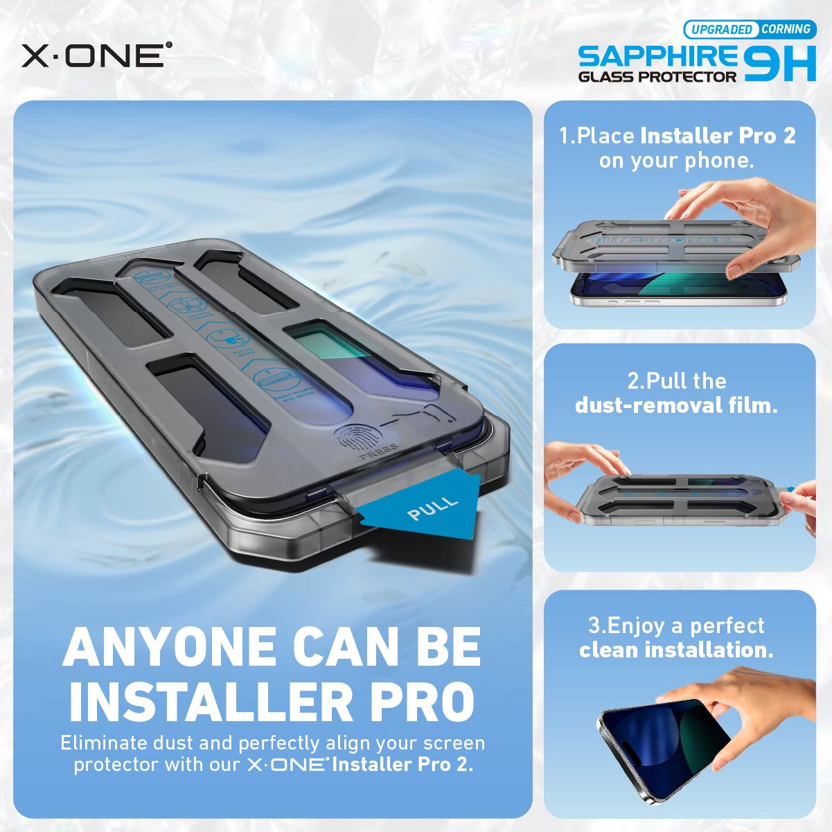 X.One® Sapphire Coated Corning Glass with Dust Free Installer Kit for iPhone