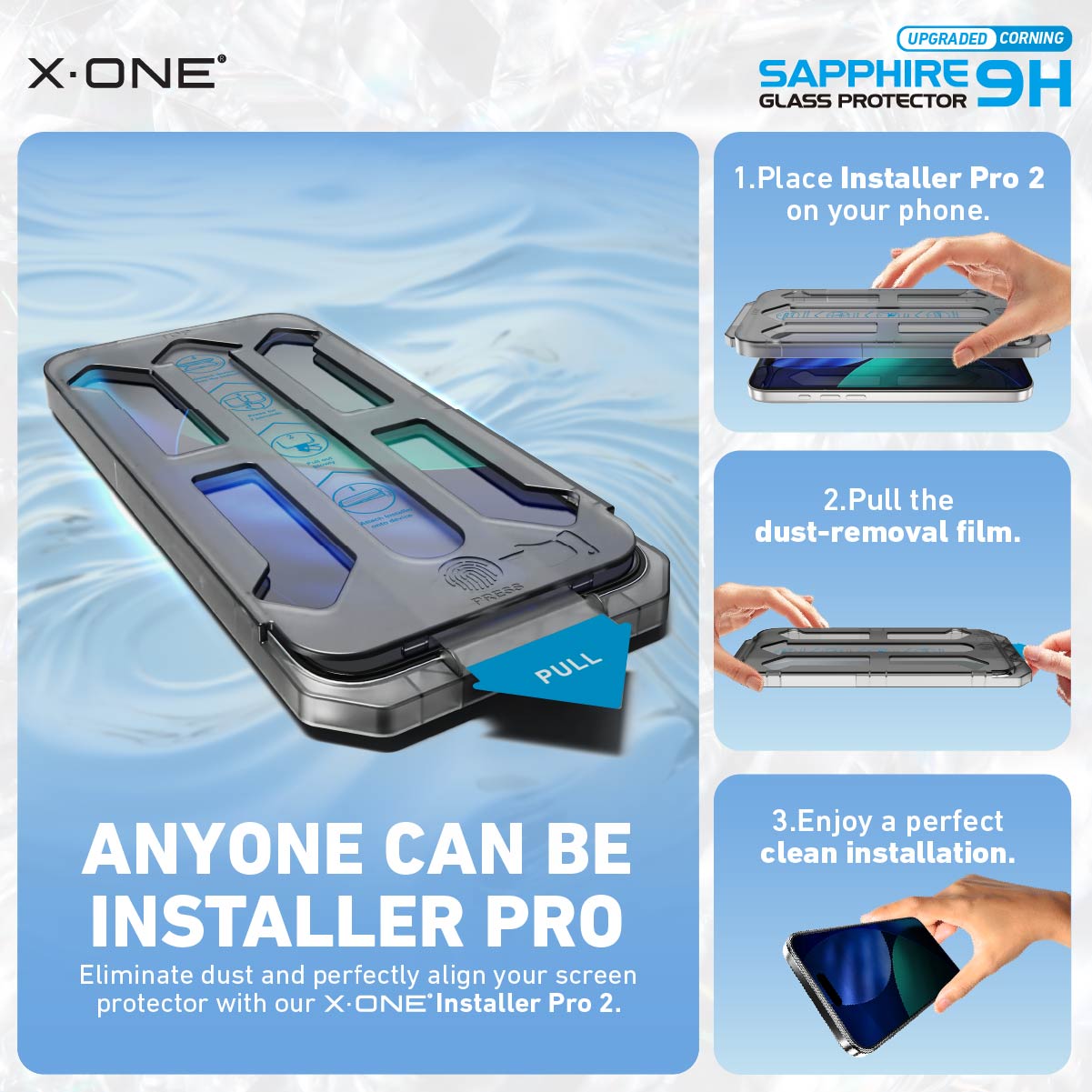 X.One® Sapphire Coated Corning Glass with Dust Free Installer Kit for iPhone